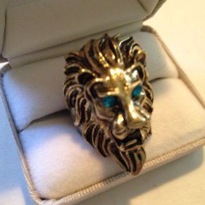 Roaring Lion Ring Rhinestone Eyes size 5.5 Pinky Ring